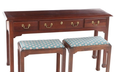 Link-Taylor Chippendale Style Mahogany Console Table with Two Stools
