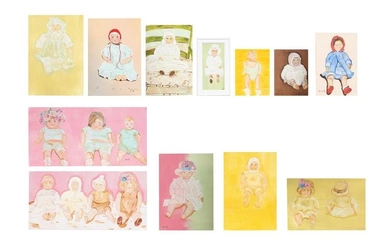 Lot of 12 Paintings of Various Girl Doll Multiple Size