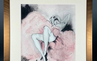 Louis Icart (French, 1888 ~ 1950) 'Danseuse au Repos' - Original Watercolour and charcoal painting with full signature and original embossed blind stamp for the retailer Galerie Vavin dated 1933. Frame size 67cm x 57cm, image size 46cm x 36cm.