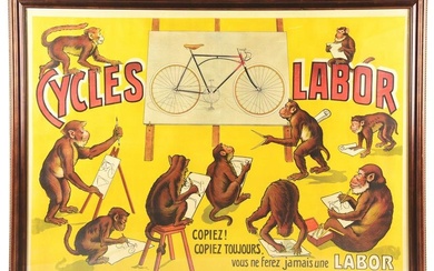 MARVELOUS FRAMED CYCLE POSTER ADVERTISING FOR LABOR CYCLES.
