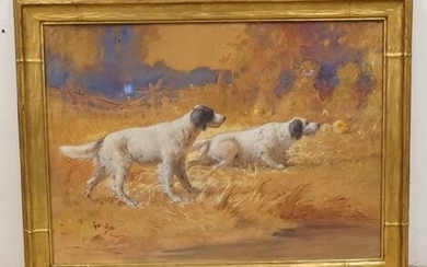 MORTIMER LAMB PASTEL OF HUNTING DOGS IN A NEWCOMB