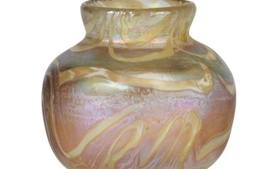 Manner of Loetz, Small yellow vase, circa 1910, Irridescent glass, Unmarked, 7cm high.