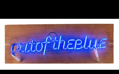 Maurizio Nannucci ( Firenze 1939 ) , "Out of the Blue" 1993 blue glass and neon light on board cm 21.5x59x5 Edition of 20 + 5 artist...
