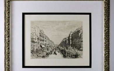Maxime Lalanne The Boulevard Montmartre, Paris etching signed