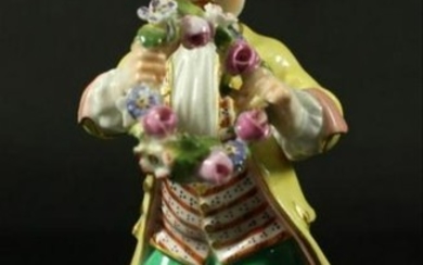 Meissen Figure Of Cherub With Reef And Flowers