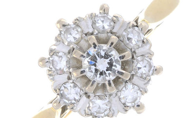 Mid 20th century 18ct gold diamond cluster ring