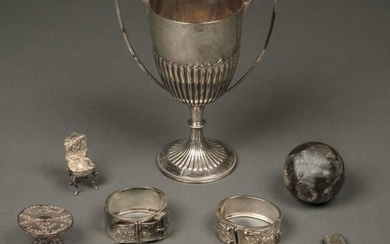 Mixed Silver. Trophy cup and other items