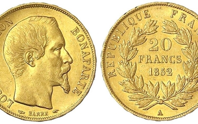 Monnaies et médailles d'or étrangères, France, Napoléon III, 1852-1870, 20 Francs 1852 A, Paris. Type...