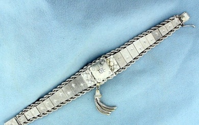 Moon and Stars Diamond Tassel Concealed Watch in 14K White Gold
