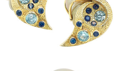 Multi-Stone, Turbo Shell, Gold Jewelry Suite Stones: Round-cut sapphires...