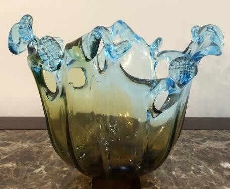 Murano Glass Free Form Turquoise Brown Bowl