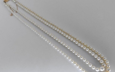 NECKLACE two rows of falling cultured pearls, gold clasp