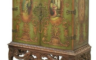 NEOCLASSICAL PAINTED FIGURAL CABINET ON STAND