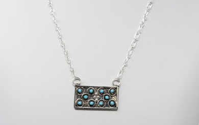 Native America Zuni Sterling Silver Turquoise Necklace By Joanna Cheama.