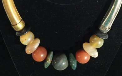 Natural Stone Bead Bar Collar Necklace