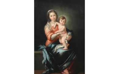 Negentiende eeuws olieverfschilderij op doek (herdoekt) : "Madonna met kind" - 107...