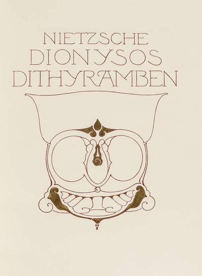 Nietzsche (Friedrich) Dionysos Dithyramben, one of 150 copies designed by Henry van de Velde, Leipzig, printed by Enschedé en Zonen for Insel-Verlag, 1914.