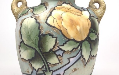 Nippon Art Nouveau Floral Beaded Vase