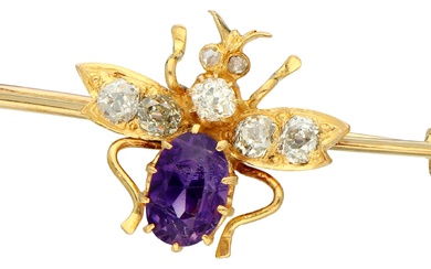 No Reserve - 14K Yellow gold insect brooch set with approx. 0.30 ct. diamond and...