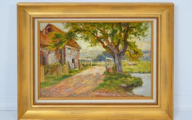 O/B Painting of a Farm Scene with a Pond