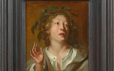 Oil on canvas mounted on canvas "Portrait of a Young Singer with a Wasp". Anonymous. Dutch school. Period: XVIIth century. Size: +/-39x27cm.