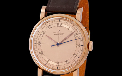 Omega. Extremely Well Preserved and Collectible, Chronomètre Wristwatch in Pink Gold, With...