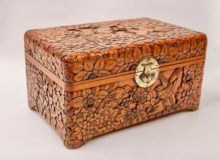 Oriental Bird Motif Carved Jewelry Box