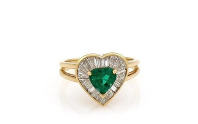 Oscar Heyman Heart Shape Emerald and Diamond Ring
