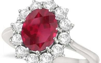 Oval Ruby and Diamond Ring 14k White Gold 3.60ctw
