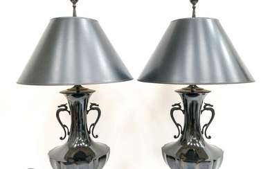PAIR OF JAMES MONT STYLE BRONZE TABLE LAMPS