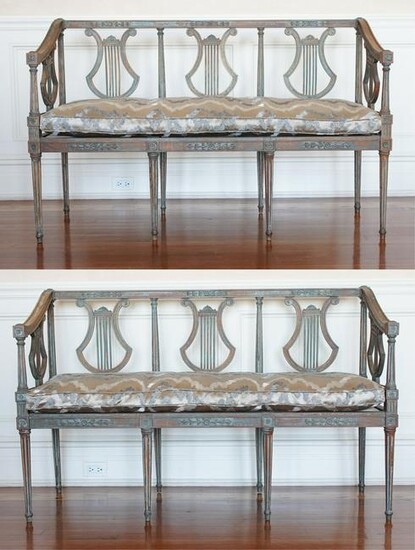 PAIR OF LOUIS XVI NEOCLASSICAL STYLE LYRE BENCHES