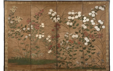PARAVENT À QUATRE FEUILLES SUR PAPIER, Japon, époque Edo, XVIIe-XVIIIe siècle
