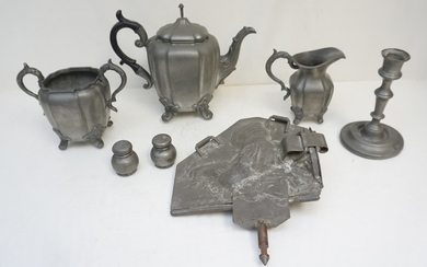 PEWTER CHOCOLATE MOLD AND COFFEE SET