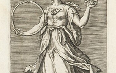 PHILIPS GALLE - Aeternitas: Figure holding an ouroboros and a bifronte, symbols of eternity and of the unity between past and future