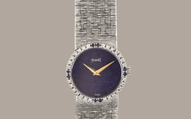 PIAGET - Raffinato orologio femminile da sera in oro bianco 18k, quadrante in Lapis e ghiera diamanti e zaffiri, carica manuale