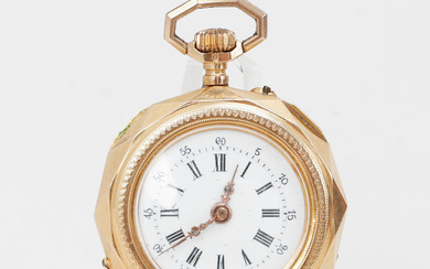 POCKET WATCH/GRANDMOTHER'S WATCH, 18k gold, enamel, total weight approx. 18,6 grams.