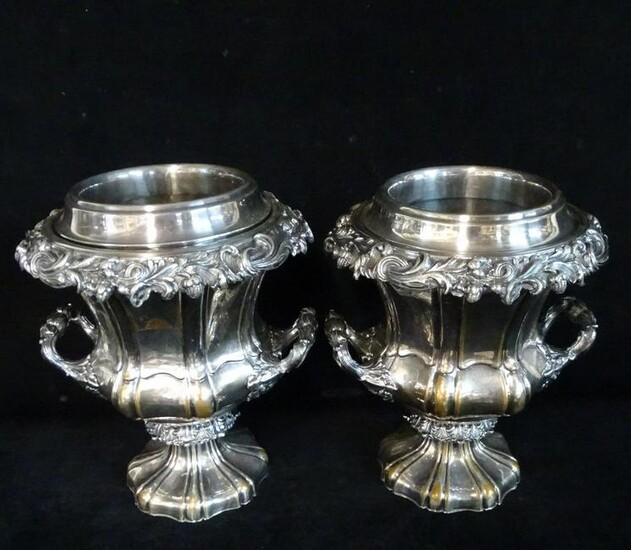 PR. ENGLISH REPOUSSE SILVERPLATE WINE COOLERS WITH