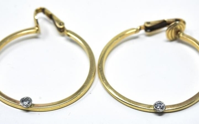 Pair 14kt Yellow Gold & Diamond Hoop Earrings