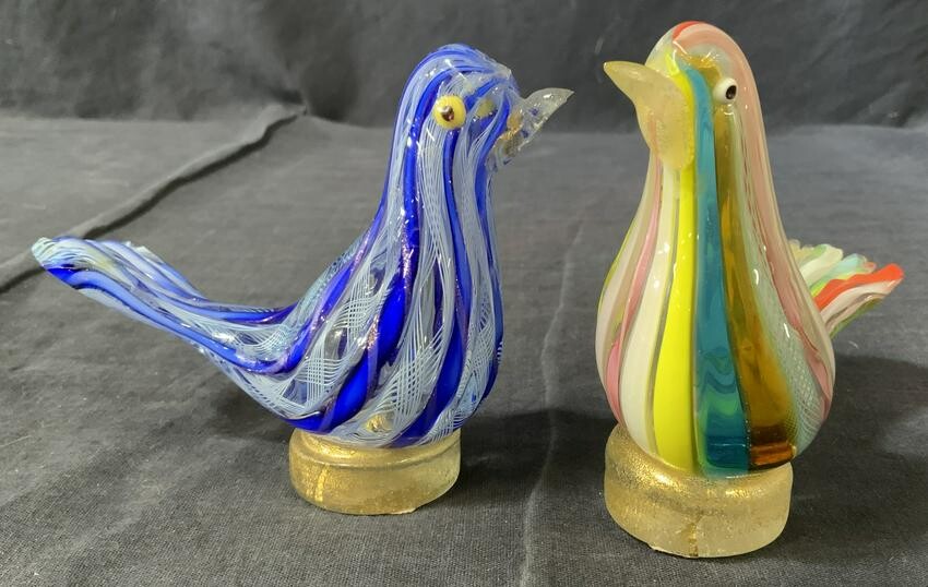 Pair Art Glass Handmade Bird Figurals, Italy