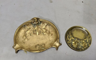 Pair Art Nouveau Brass Pin Jewelry Dishes w/ Roses