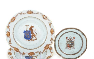 Pair Chinese Export Von Steijern Armorial Porcelain Plates, and Another (3pcs)