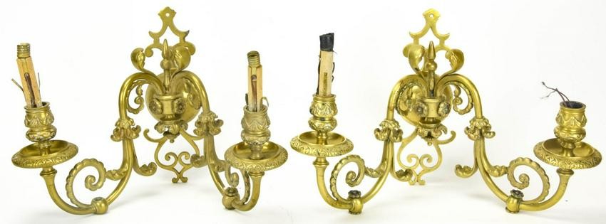 Pair Colonial Style Brass Double Arm Sconces