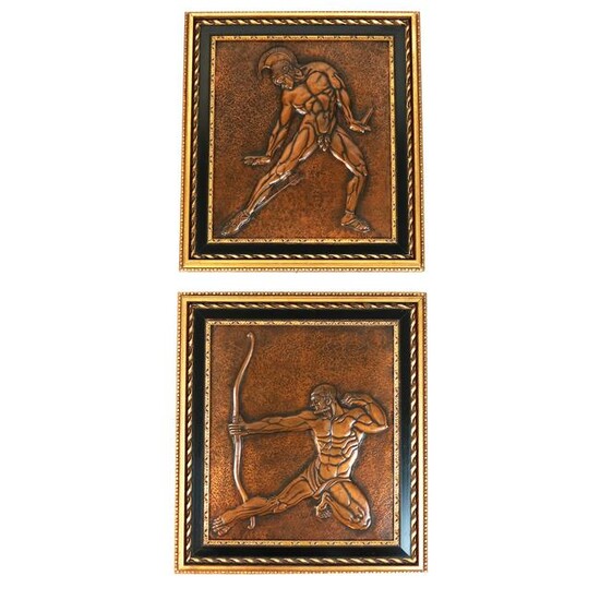 Pair Copper Mythological Relief Panels
