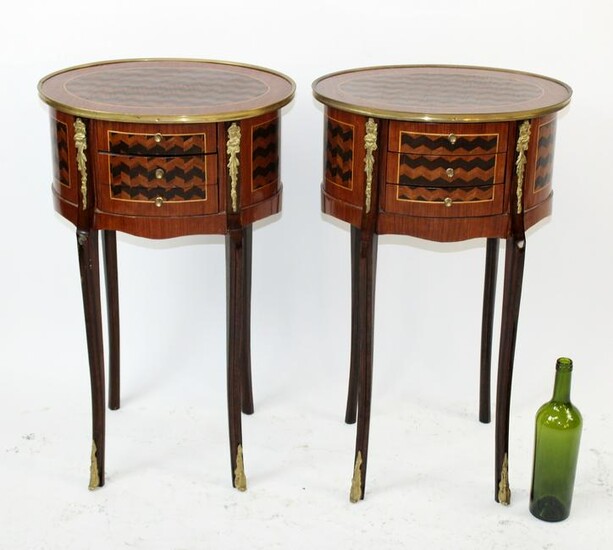 Pair Louis XVI style marquetry side tables
