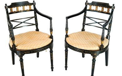Pair Regency-Style Decorated Arm Chairs