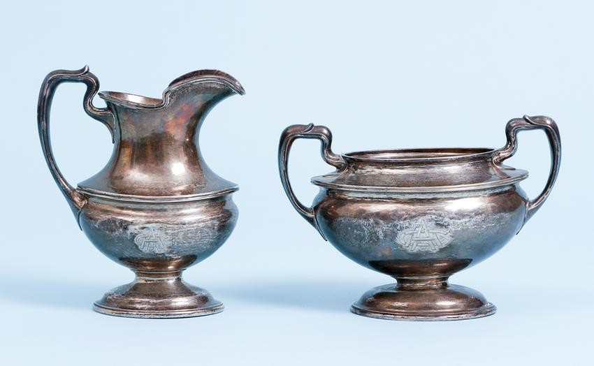Pair Sterling Silver Handled Pitchers