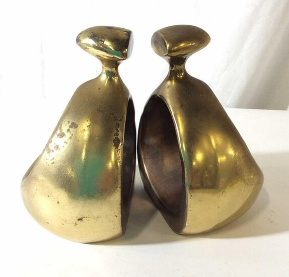 Pair Vintage Brass MCM Abstract Bookends