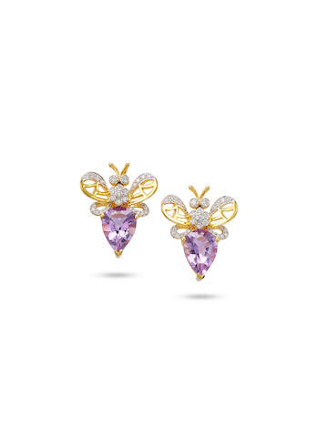 Pair of Amethyst and Diamond 'Novelty' Earrings