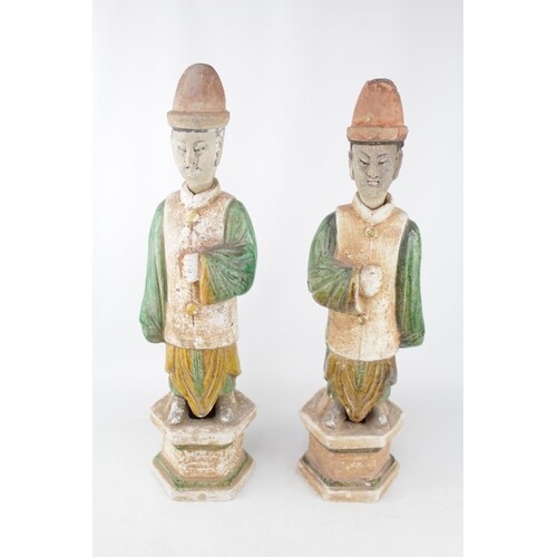 Pair of Antique Chinese green and amber lead-glazed pottery ...