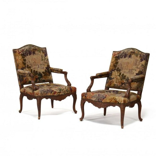 Pair of Antique Louis XV Style Carved Fauteuil